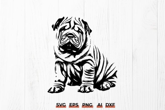 Shar Pei Puppy SVG, Funny Dog Silhouette Graphics and Crafts